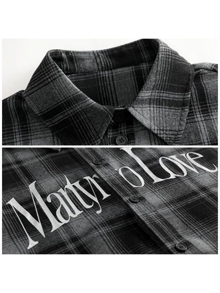 Letter Print Vintage Plaid Loose Sleeveless Shirt【s0000017607】