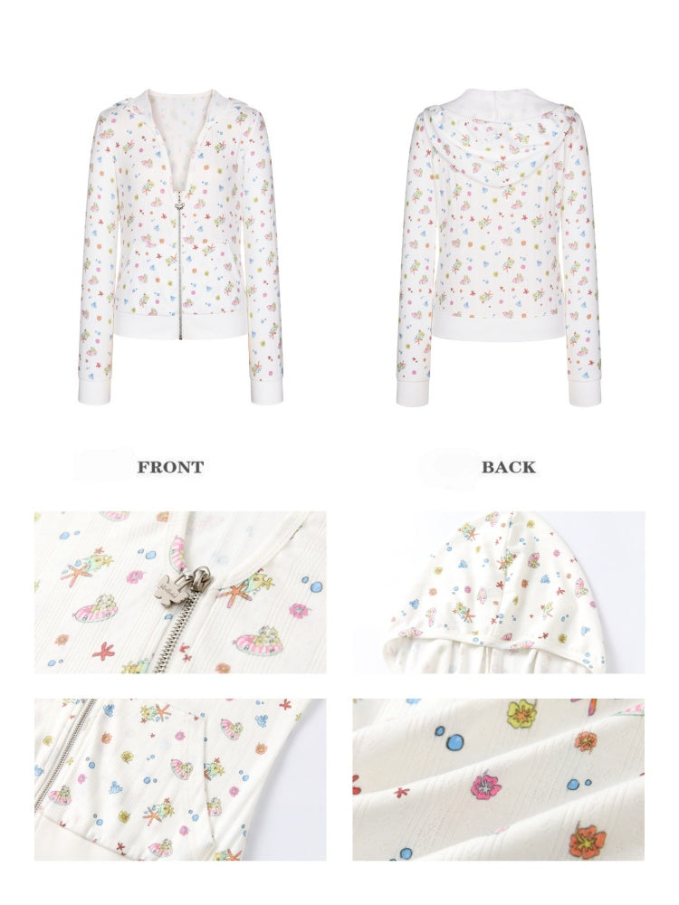 Island Full Print Sunscreen Knitted Hooded Jacket【s0000017609】