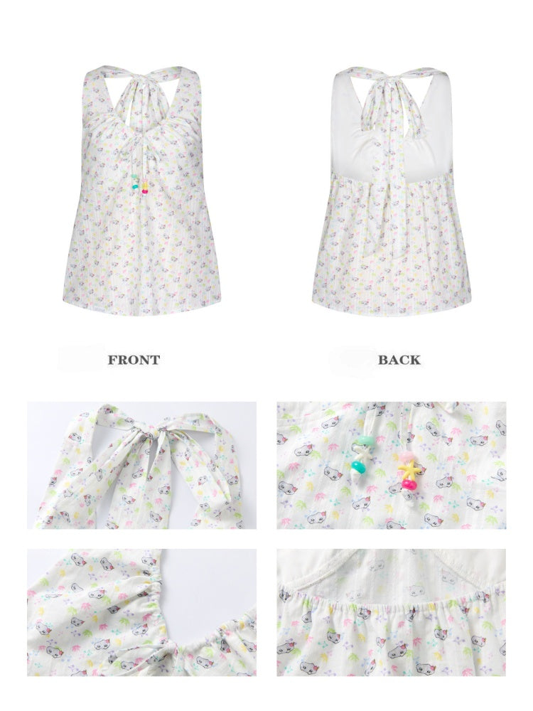 Colorful Summer Printed Hanging Neck Shirt【s0000017624】