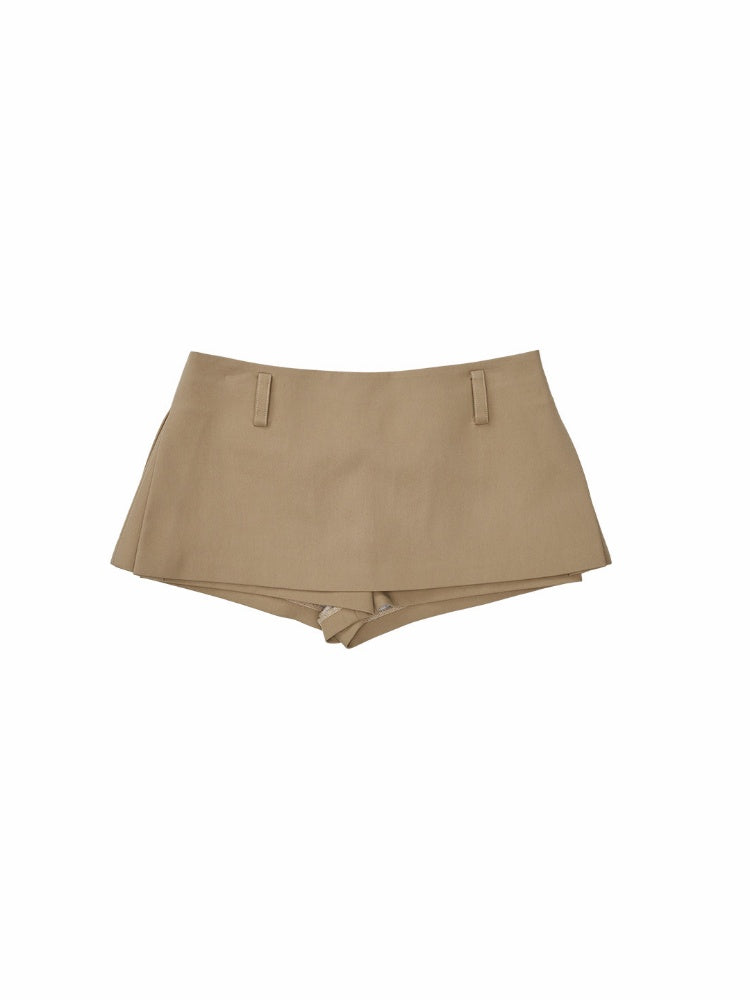 One-Piece Mid-Low Waist Hip-Hugging A-Line Without Waist Side I-Shaped Pleated Mini Skirt Pants【s0000017824】