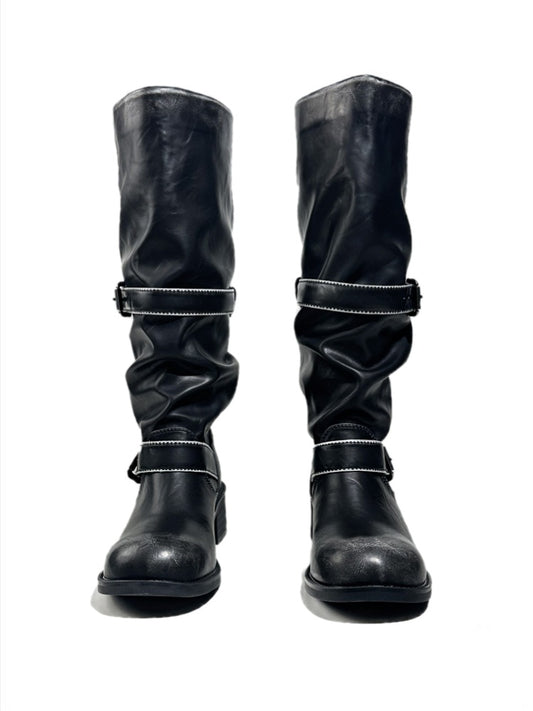 Leather Belt Buckles Long Tall Round-Toe Knight Boots【s0000017954】
