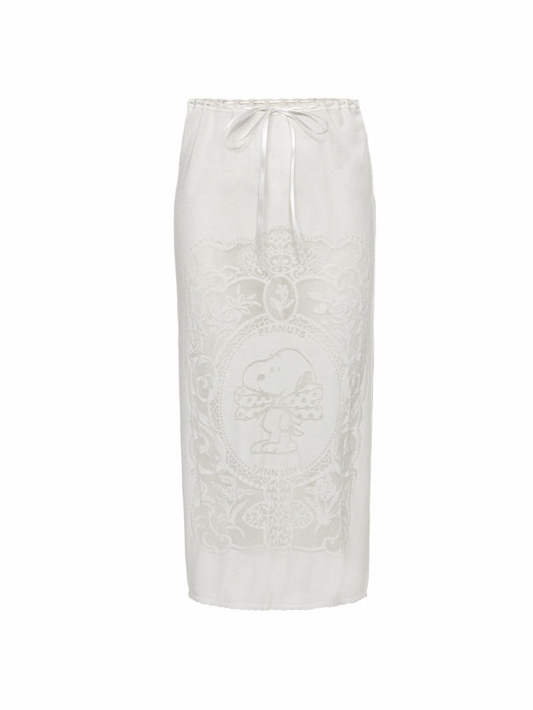 1JINN STUDIO x Snoopy Co-Branded Vintage Framed Embroidered Slightly Sheer Straight Midi Knit Skirt【s0000018132】