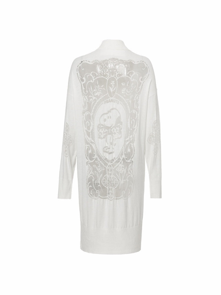 1JINN STUDIO x Snoopy Collaboration Vintage Picture Frame Embroidered Flowers Slightly Sheer Lazy Long Knit Cardigan【s0000018133】