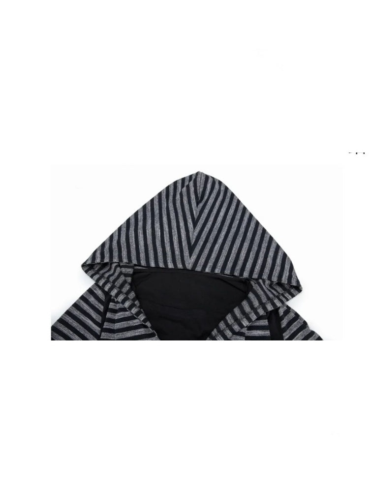 Zipper Fake Two-Piece Outerwear Base Layer Long-Sleeve Hooded Striped Top【s0000018384】