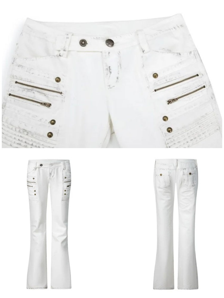 Straight-Leg Slightly Flared Low-Rise Millennium 3D Stitching Distressed Jeans【s0000018394】