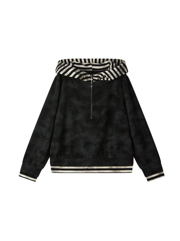 Half-Zip Loose Pullover Hooded Tie-Dye Sweatshirt【s0000018397】
