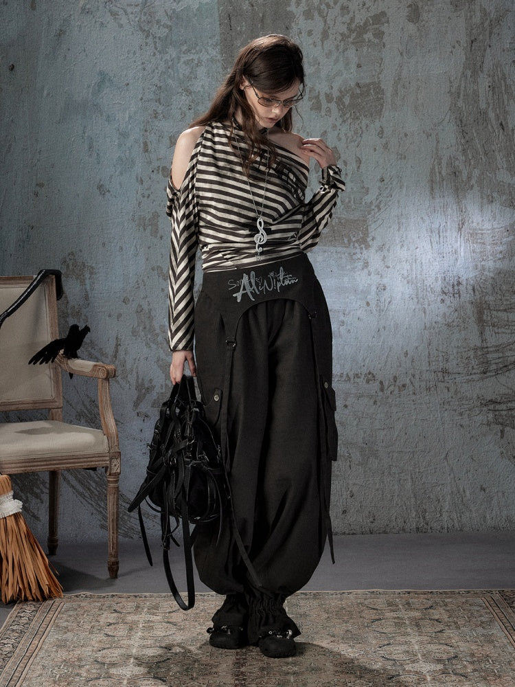 Double-Waisted Ribbon Multi-Pocket Two-Piece Loose Work Pants【s0000018407】