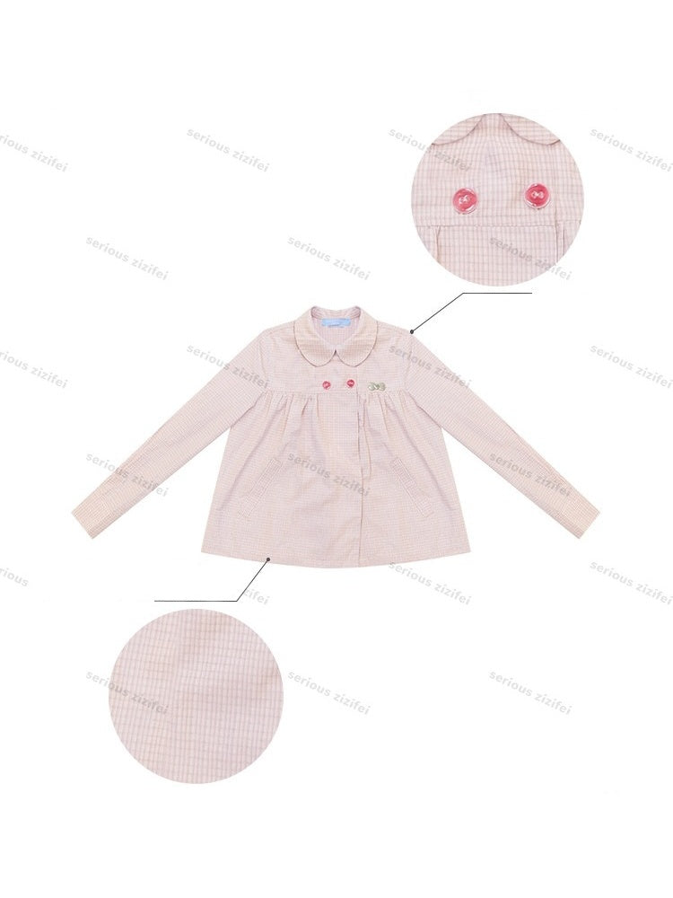 Vintage Lazy Preppy Style Doll Collar Slimming Plaid Shirt【s0000018422】