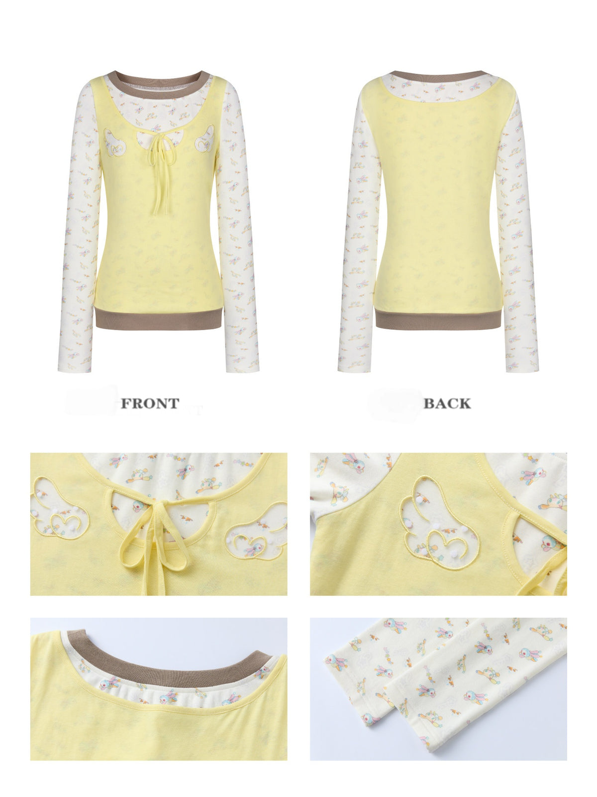 Yellow Angel Embroidery Fake Three-Piece Long-Sleeve T-Shirt【s0000018450】