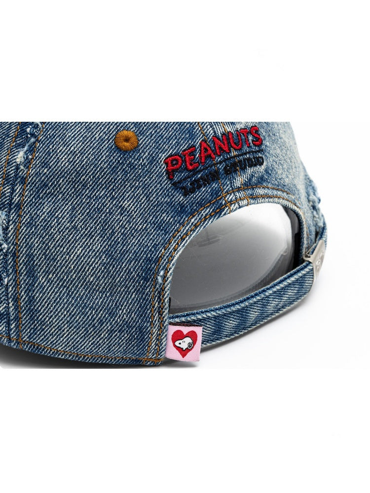 1JINN STUDIO x Snoopy Collaboration Vintage Washed Worn Sticker Embroidered Denim Baseball Cap【s0000018146】