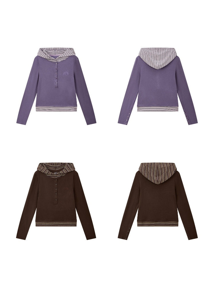 Lyocell High-Elastic Skin-Friendly Fake Two-Piece Striped Color-Block Long-Sleeve Base Layer【s0000018610】