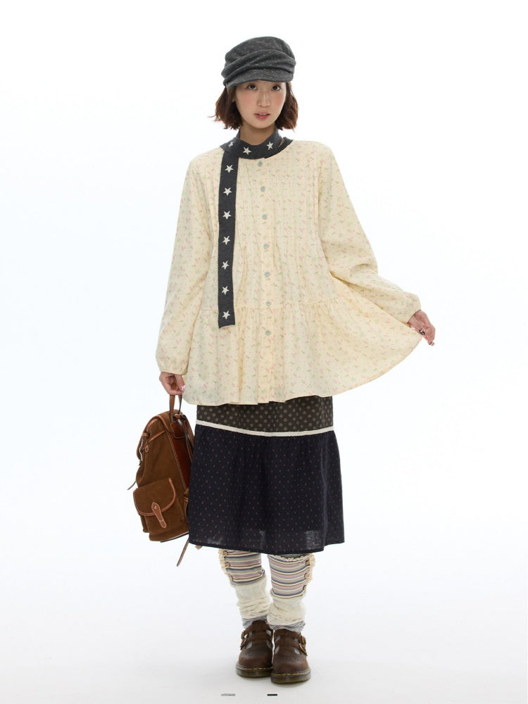 Vintage Coffee-Colored Floral Lace Patchwork Pure Cotton Long Skirt【s0000018614】