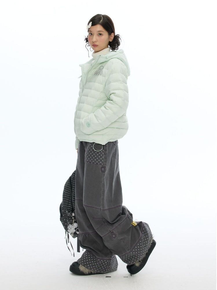 Smoky Gray-Purple Stitched Polka Dot Pure Cotton Casual Split Cargo Pants【s0000018620】