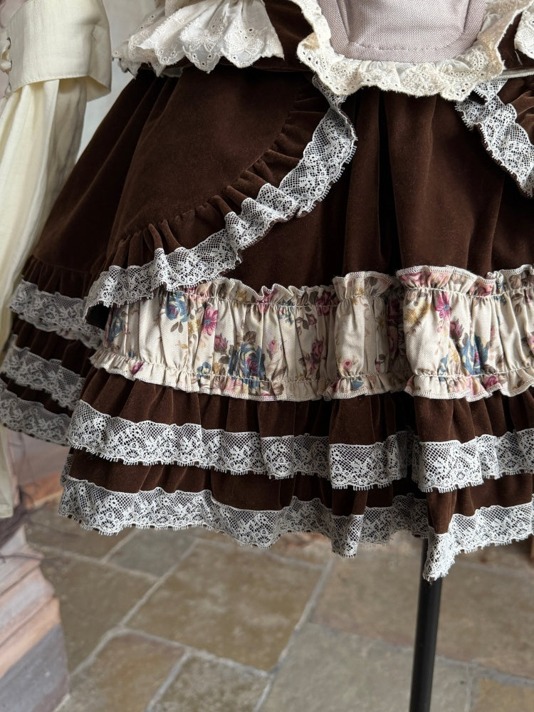 Original Brown Velvet Lace Doll Suit Cake Skirt Dress Set【s0000018626】