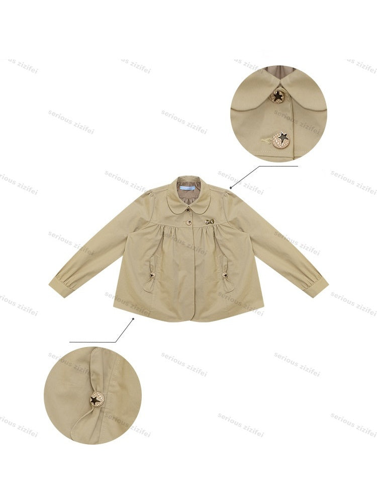 Vintage Doll Collar Khaki Girly Workwear Loose Jacket【s0000018776】