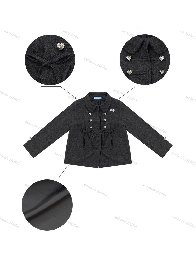 Dark Gray Vintage Doll Neckline Bow Napoleon Jacket【s0000018792】