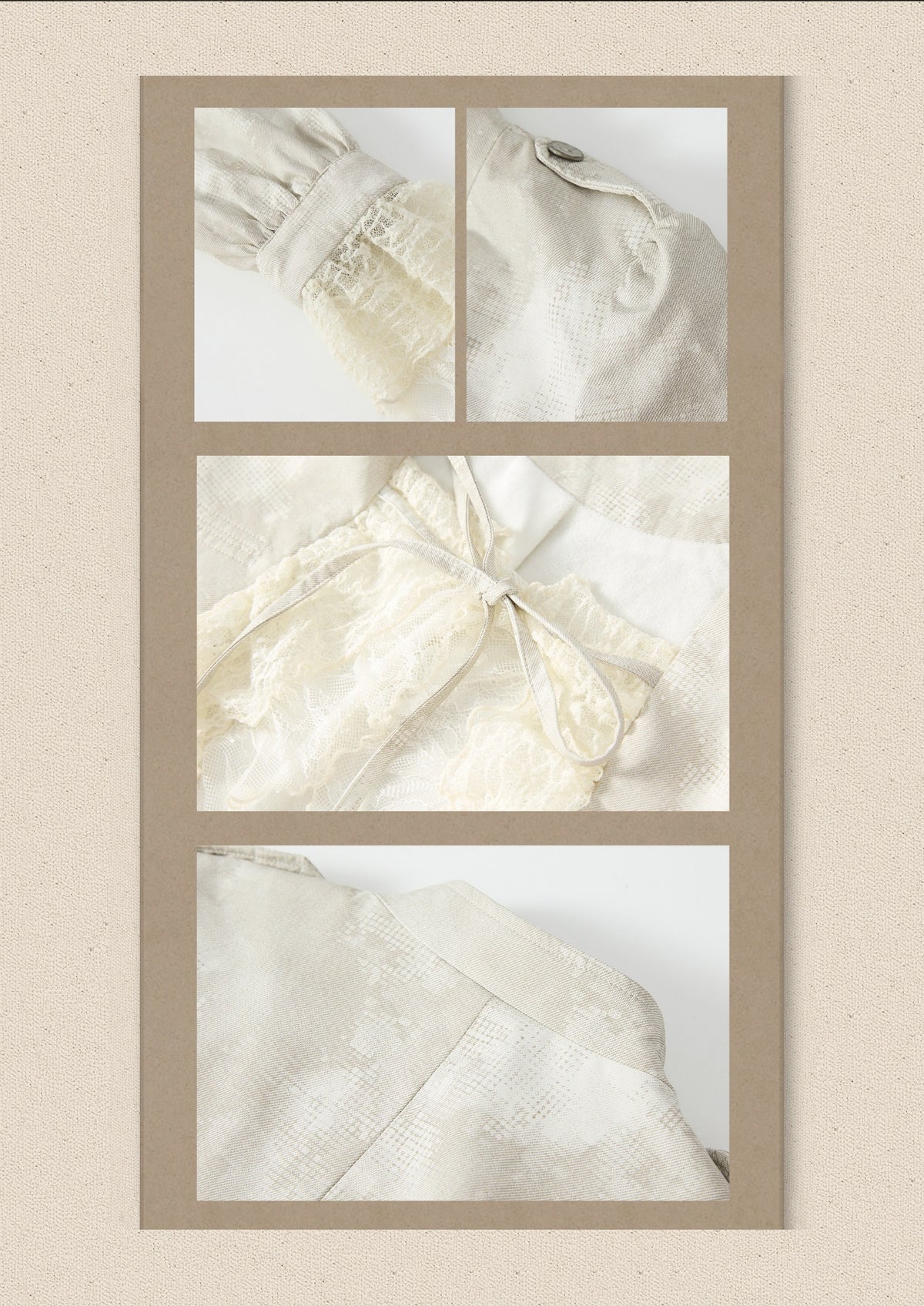 Slim-Fit Lace Lapel Beige Asymmetric Jacket【s0000018940】