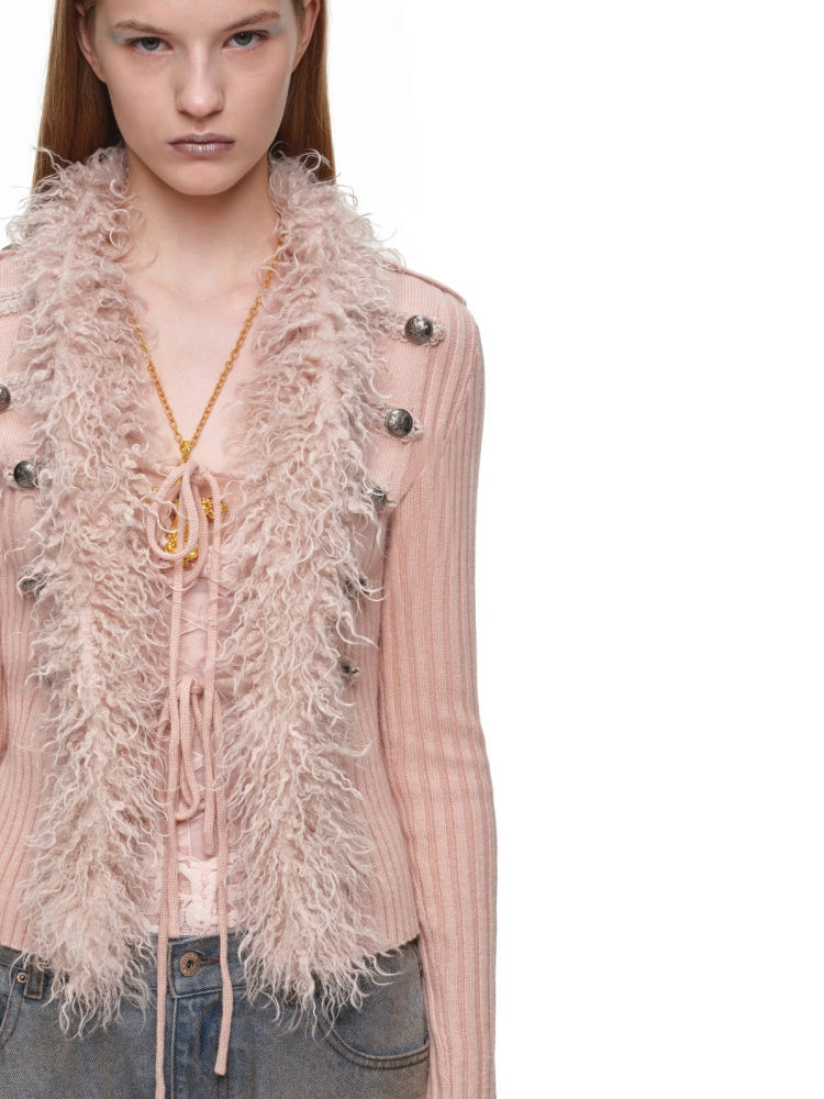 Vintage British Style Napoleon Patchwork Pitted Stripe Wool Collar Knit Cardigan【s0000019022】