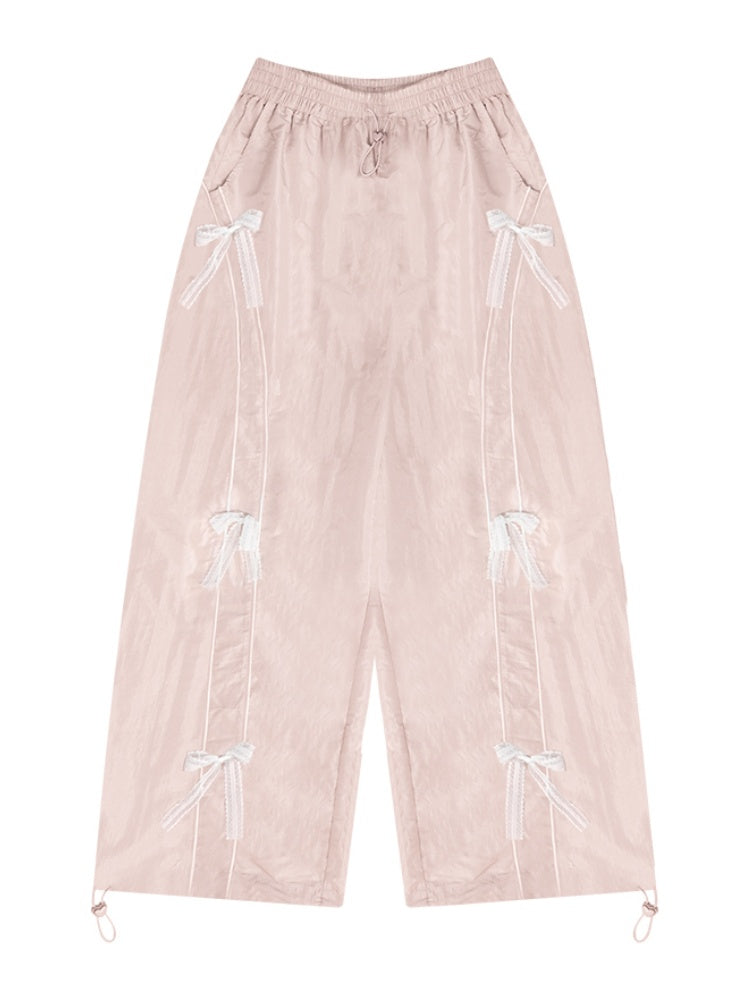 Lace Bow Wide Leg Straight Sports Casual Pants【s0000011918】
