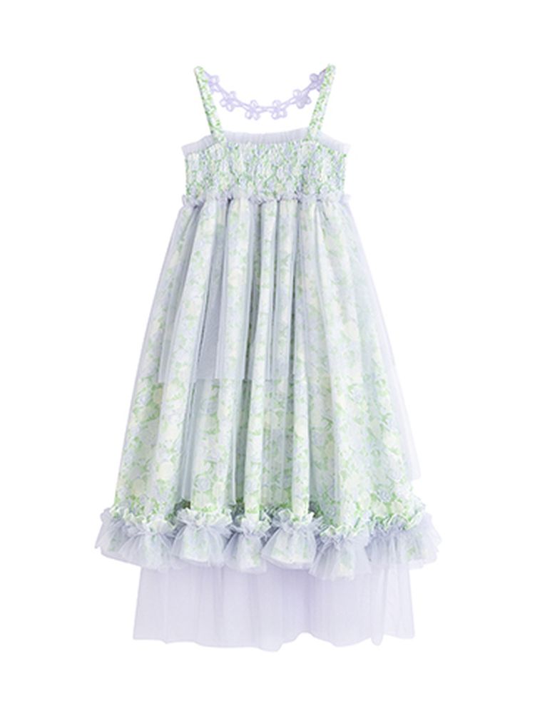 Crystal flower mesh slip dress【s0000001963】