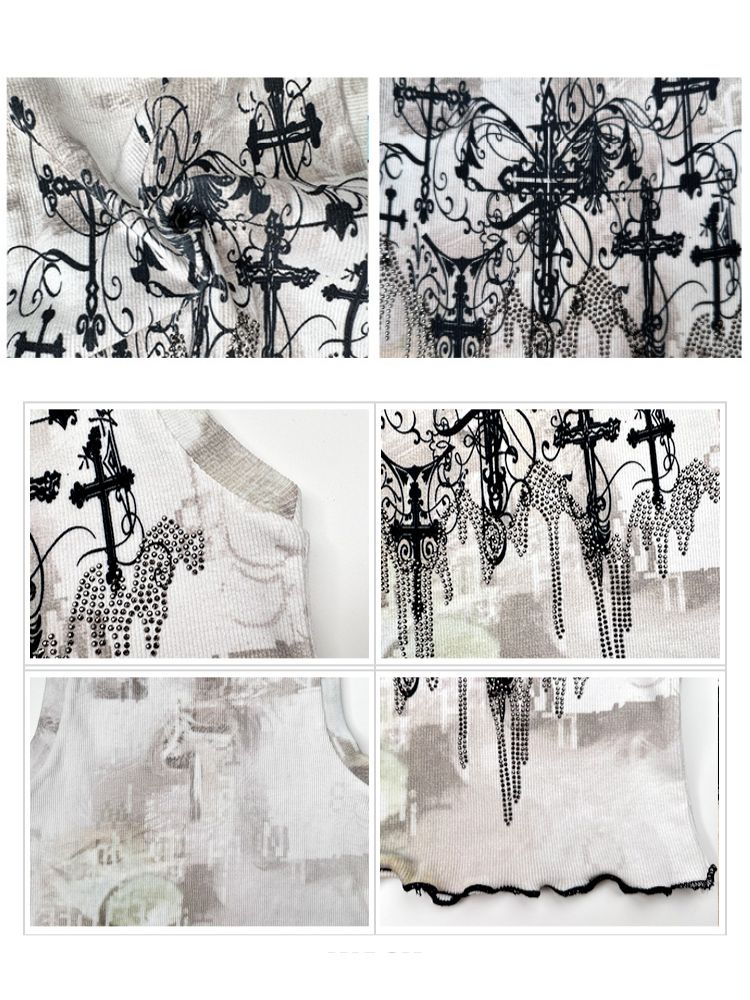 Hot Diamond Cross Printed Vest【s0000001436】