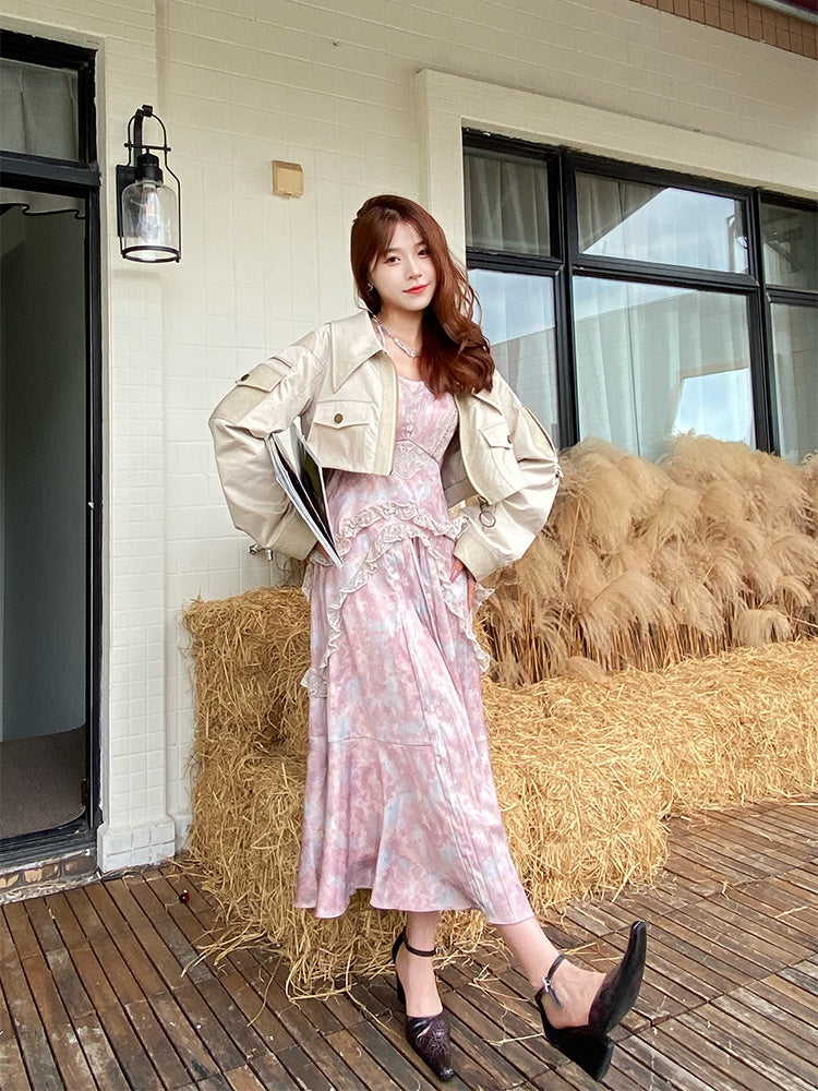 2Type Floral Ruffle Lace-Up Lace Feminine One-Piece【s0000004014】