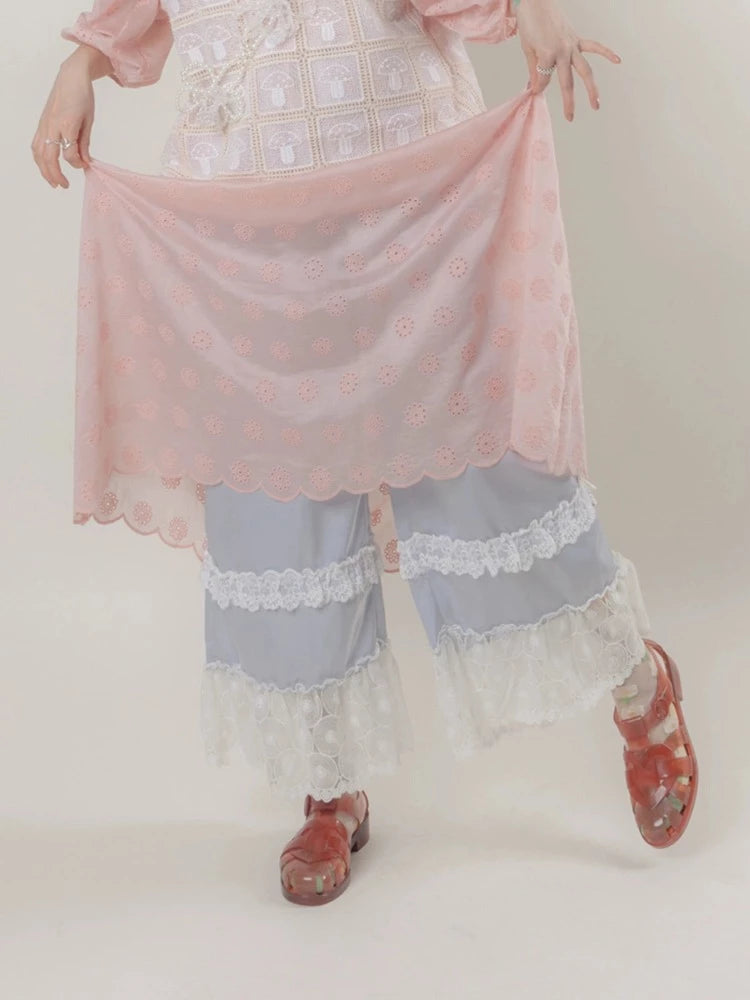 Silver gray lace wide pants【s0000006893】