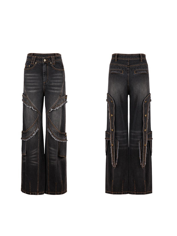 Distressed Strap Denim Straight Pants【s0000004000】