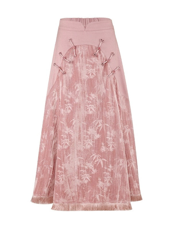 Chinese Style Slimming Shirt & Bamboo Leaf Velvet Skirt【s0000004238】