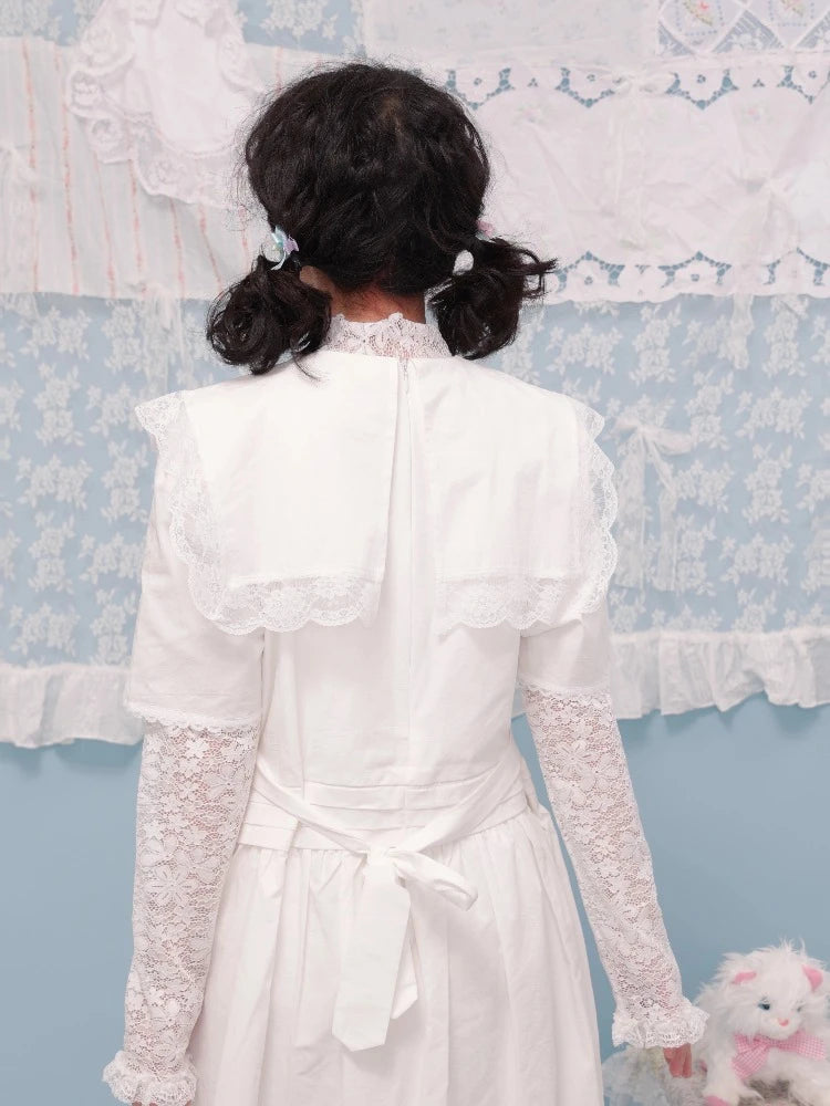 Embroidered lace white dress【s0000007743】