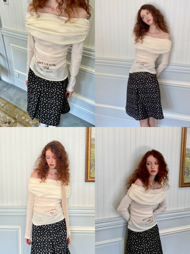 One-line Collar Velvet Printed Stretch Bottoming Shirt【s0000003985】