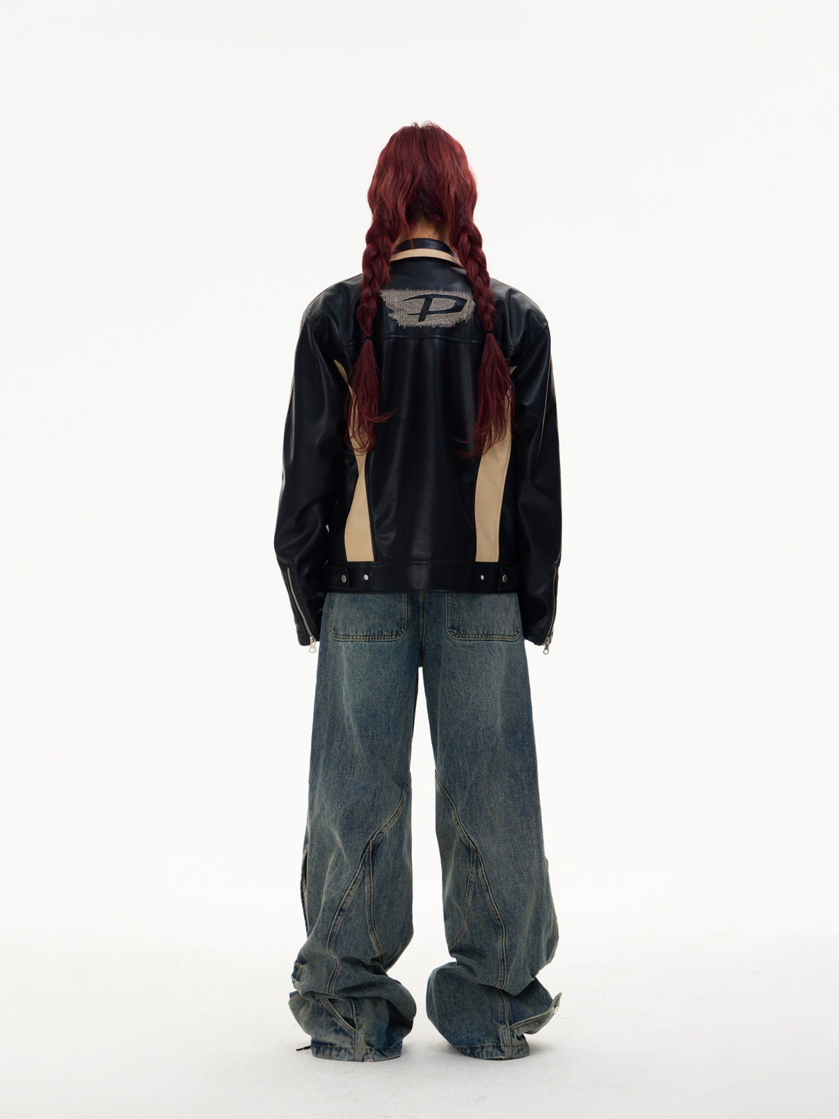 Embroidered Striped Motorcycle Leather Jacket【s0000004175】