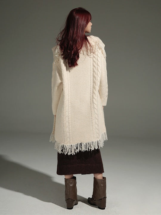 Loose Large Lapel Twist Long Knitted Jacket【s0000004234】