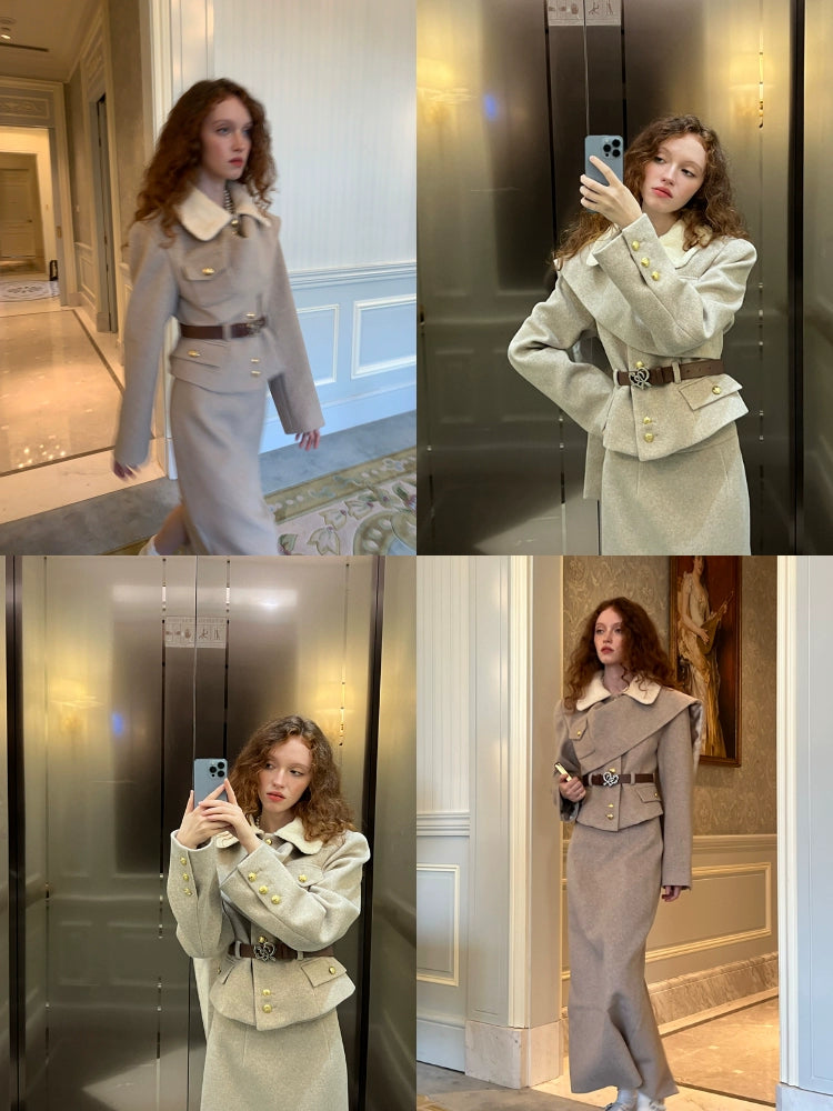 Scarf shawl coat and long skirt suit【s0000005106】