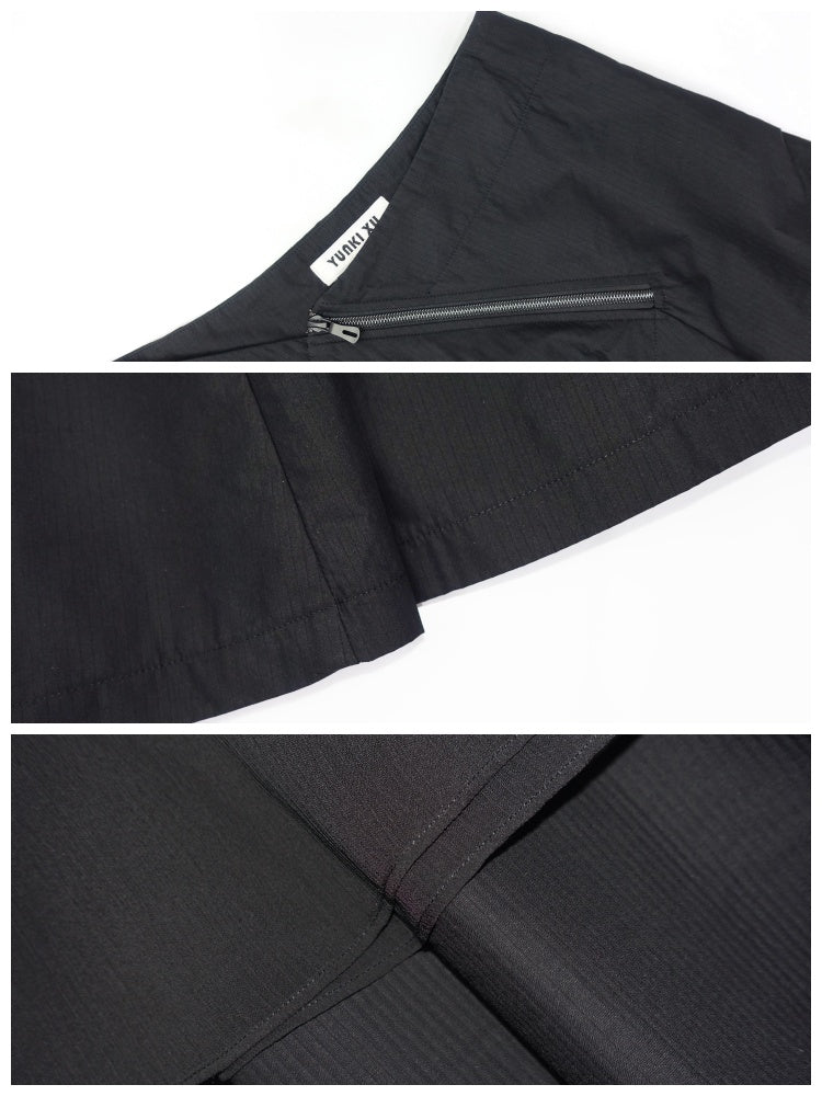 Diagonal Placket Zipper Pleated Long Skirt【s0000001903】