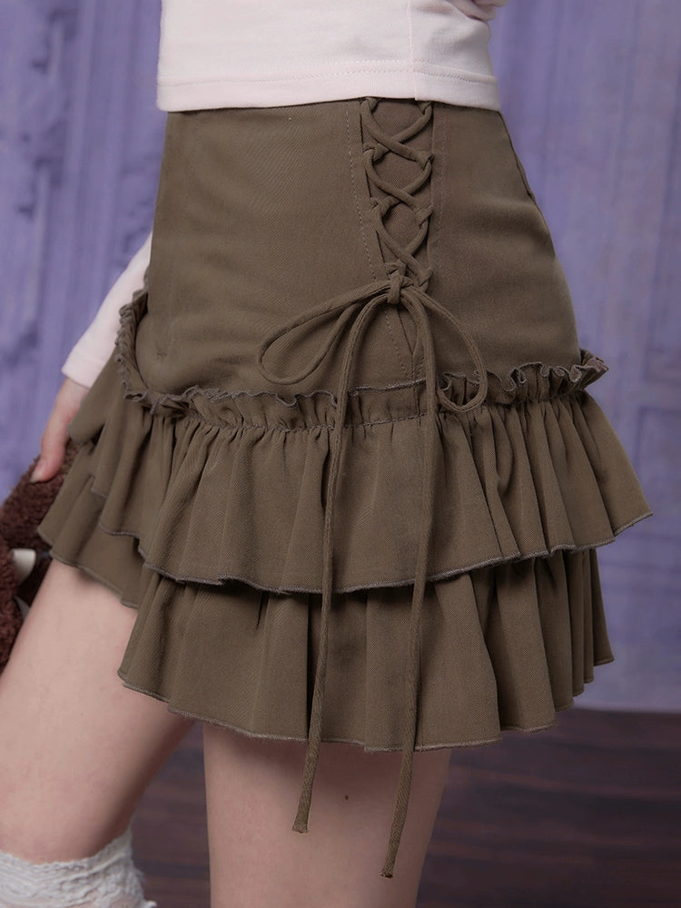 High waist slim frill skirt【s0000007072】