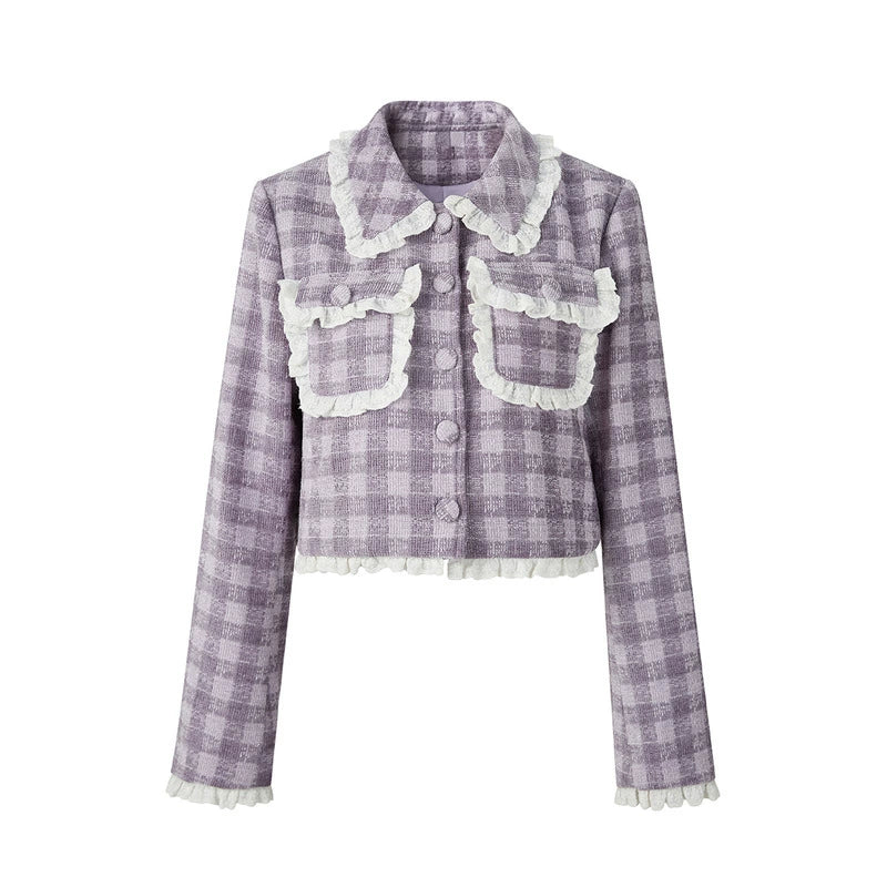 Purple lace jacket half skirt two-piece【s0000004446】