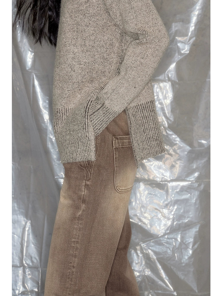 V-neck loose slit sweater【s0000006428】