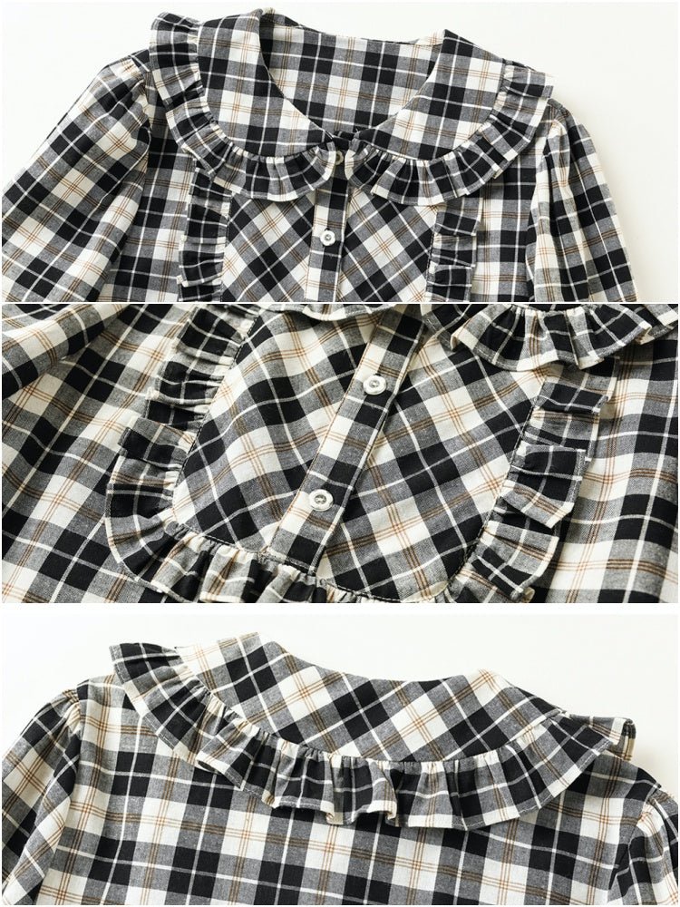 Black & White Check Ruffle Cotton Blouse【s0000000886】 - SCULTURE(エスカルチャー)