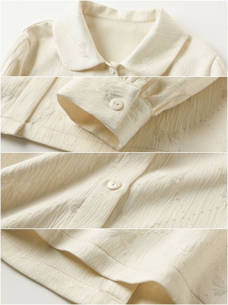 Doll Collar Lantern Sleeves Ribbon Jacquard Shirts【s0000000882】 - SCULTURE(エスカルチャー)