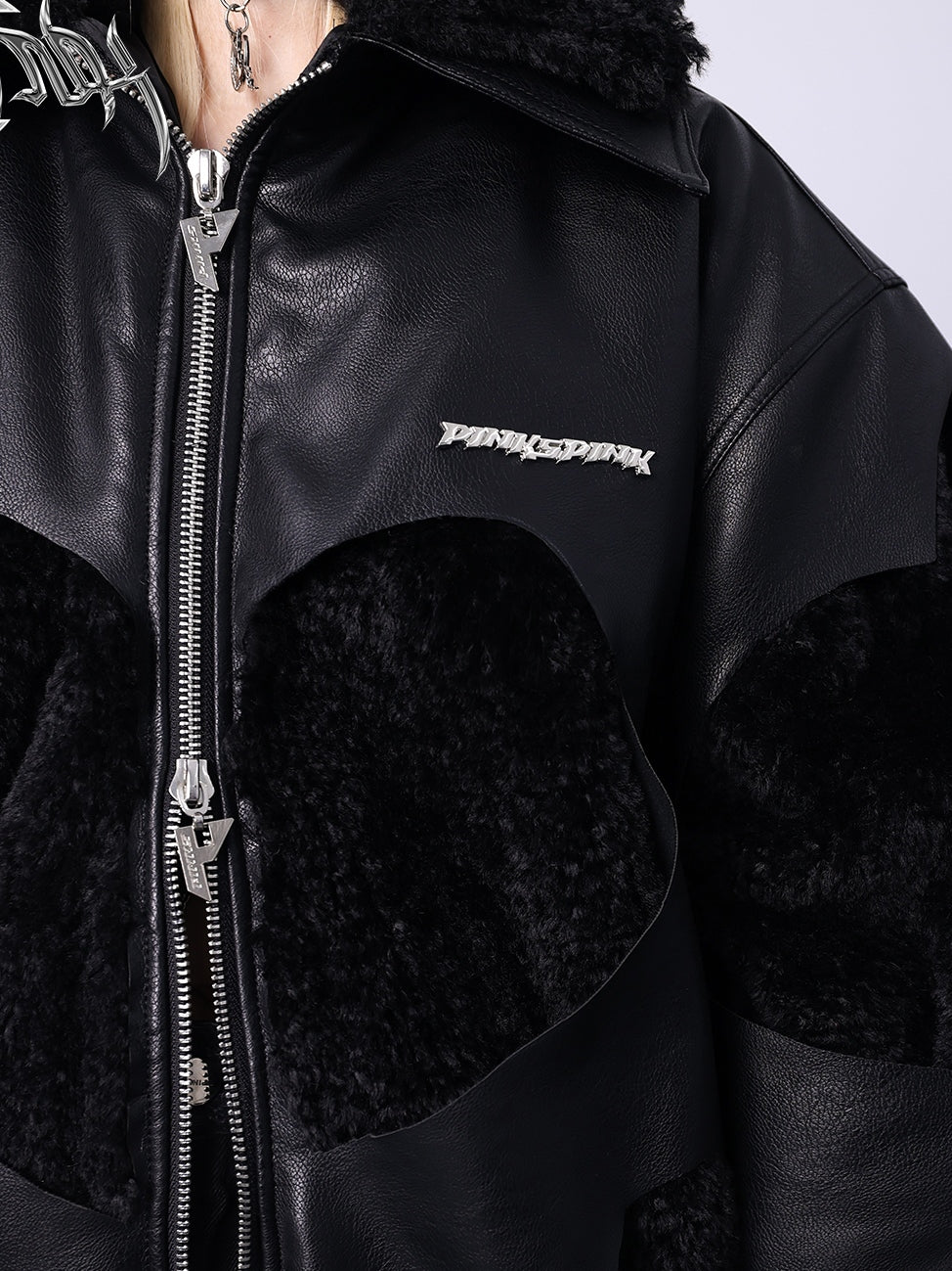 Double Fur Love Patchwork Loose Cotton Jacket【s0000000331】 - SCULTURE(エスカルチャー)