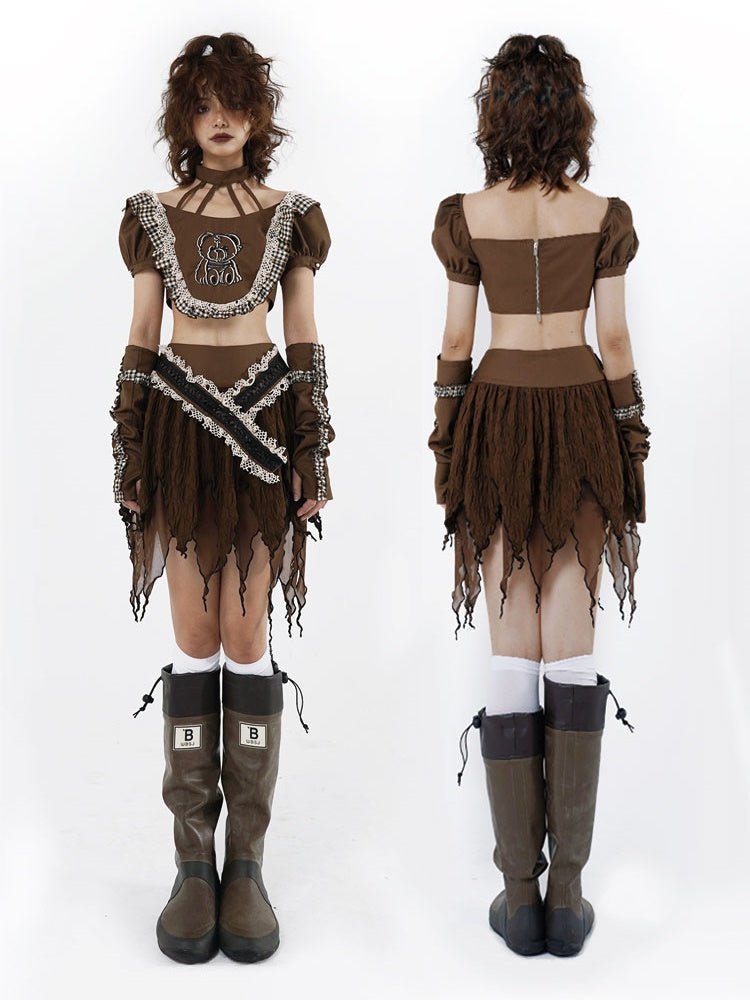 Puff Sleeve Short Top & Arm Warmer【s0000000294】