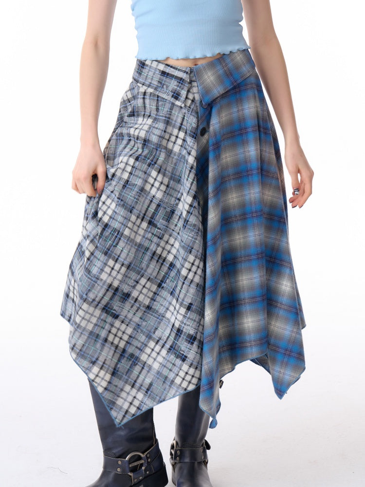 Irregular Contras Plaid High Waist Midi Long Skirt【s0000011753】