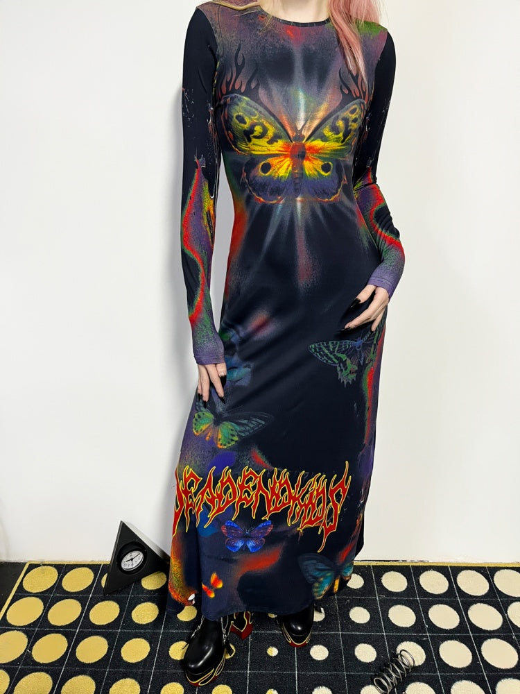 Butterfly Graphic Tight Fit Long Sleeve Dress【s0000011781】
