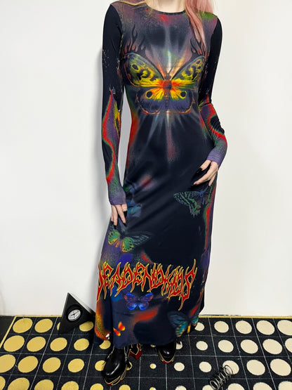 Butterfly Graphic Tight Fit Long Sleeve Dress【s0000011781】