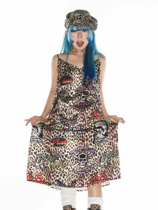 Punk Leopard & Skull Print Adjustable Length Camisole Dress 【s0000011782】