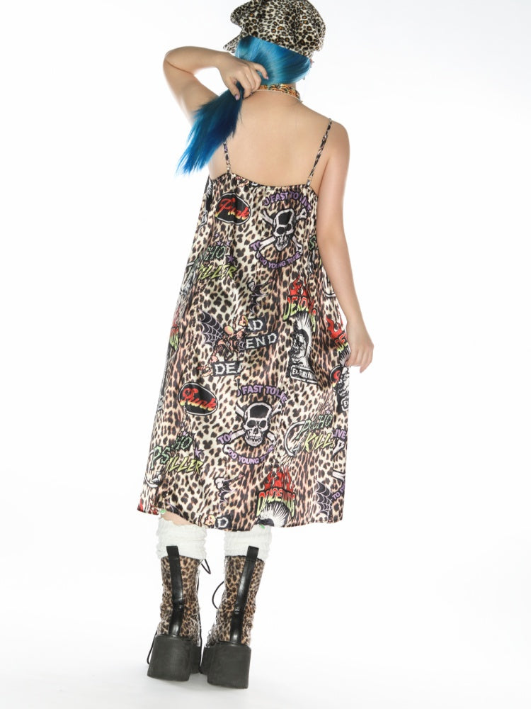 Punk Leopard & Skull Print Adjustable Length Camisole Dress 【s0000011782】