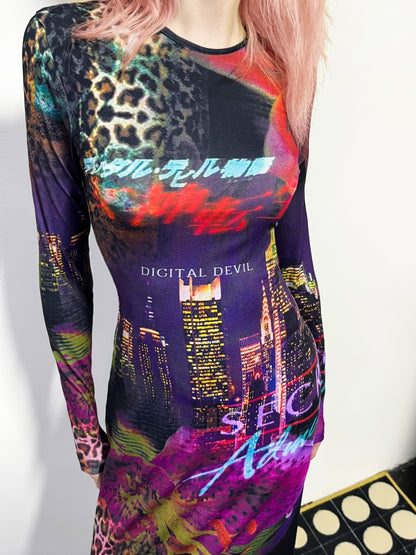 Leopard & Floral Print Long Sleeve A-Line Flare Dress【s0000011780】