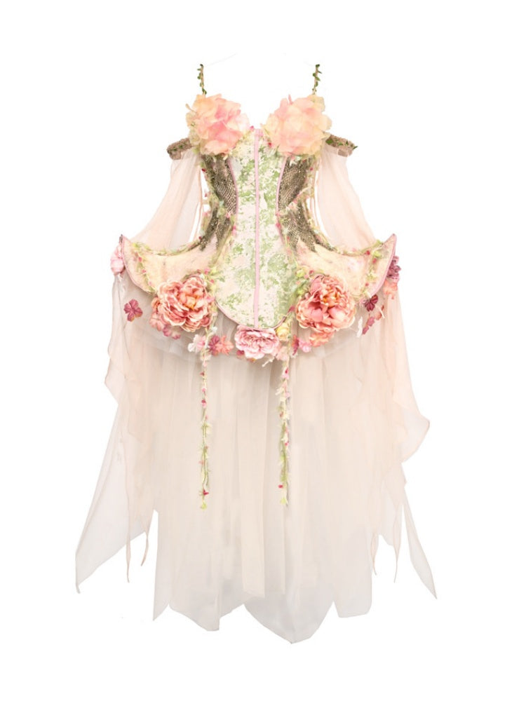 Forest Fairy Floral Lace Corset Dress 4-iece Set【s0000011761】