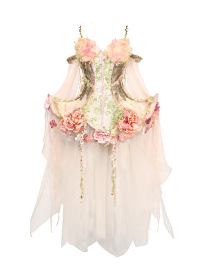 Forest Fairy Floral Lace Corset Dress 4-iece Set【s0000011761】
